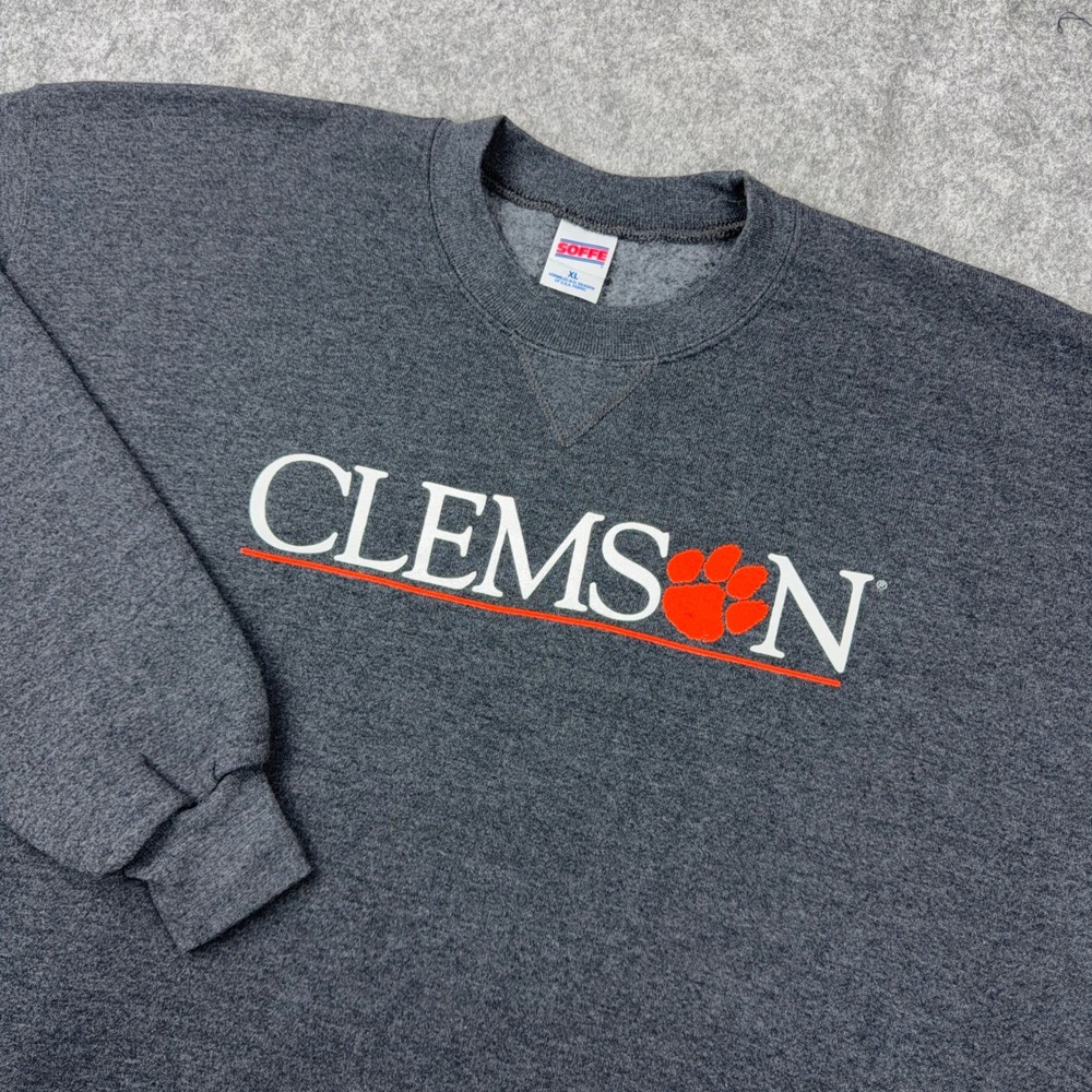 VTG Clemson Tigers Sweatshirt Mens XL Charcoal Graphic Fleece Pullover 90s Soffe